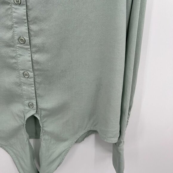 CLOTH & STONE Sea Foam Green Front Tie Button Up Lightweight Blouse Shirt Medium - Picture 7 of 7